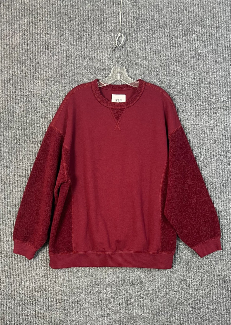 Aerie Sweatshirt Womens Large Maroon Fleece Terry Pullover Crew Neck Boho Cozy